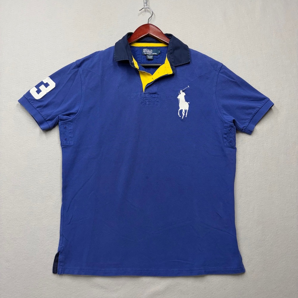 Polo Ralph Lauren Polo Shirt Mens L Blue Big Pony Short Sleeve Y2K Cotton